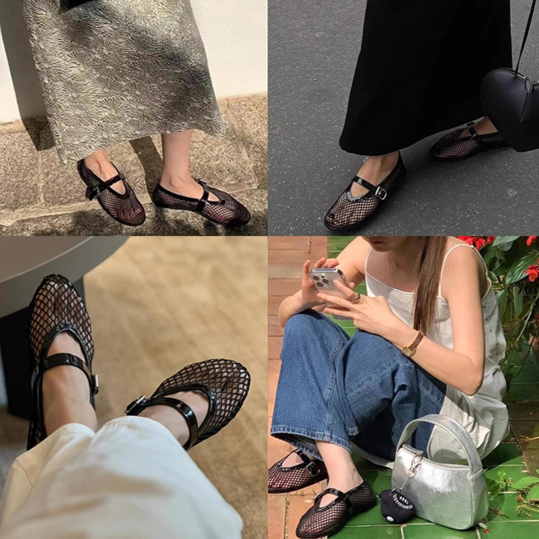 Damen Ballerinas mit elegantem Netzdesign und modischem Riemen EB