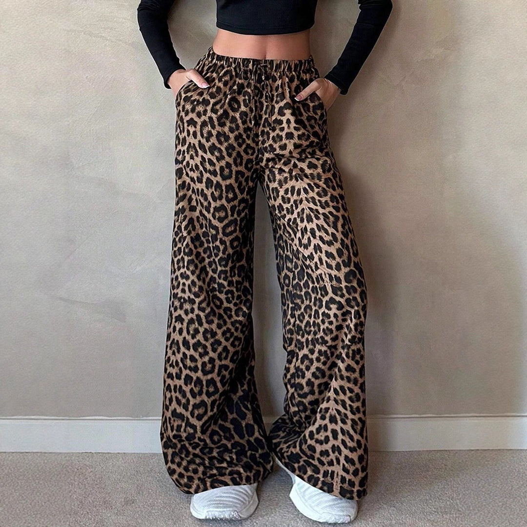 Damen Weite Palazzo-Hosen mit auffälligem Leopardenmuster EB