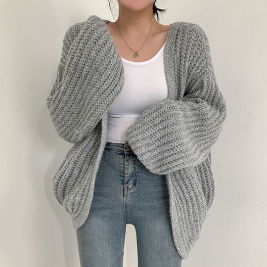 Damen Grobstrick Cardigan mit lässigem Schnitt und voluminösen Ärmeln EB
