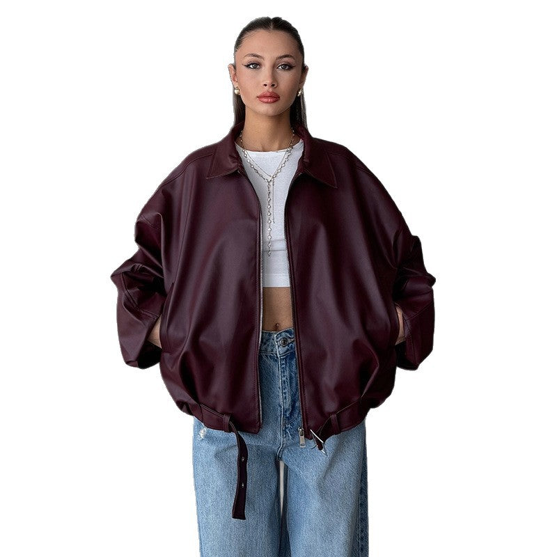 Damen elegante Kunstlederjacke EB
