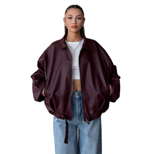 Damen elegante Kunstlederjacke EB