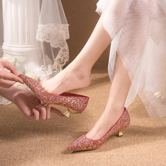 Damen Glitzernde Pumps mit Blockabsatz und Funkelndem Dekor EB