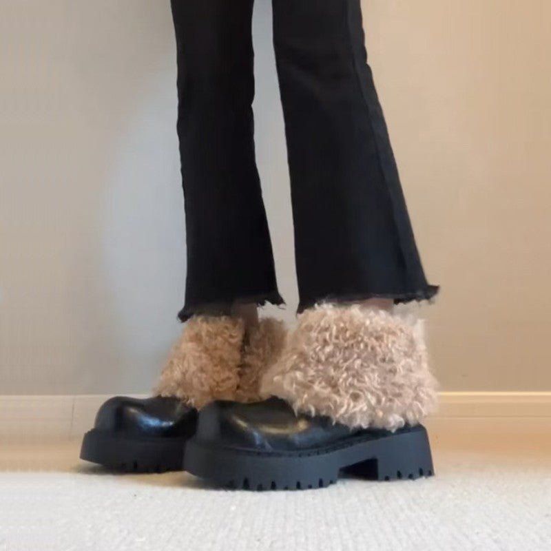 Damen modische Plateau-Stiefel mit flauschigem Schafteil und robuster Sohle EB