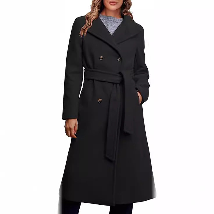 Damen Eleganter doppelreiher Mantel mit Gürteldetail EB