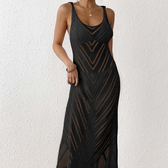 Damen luftiges Häkel-Midi-Kleid EB