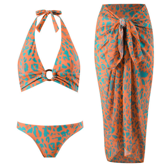 Damen Triangel-Bikini mit verspieltem Knoten-Design und elegantem Strandrock EB