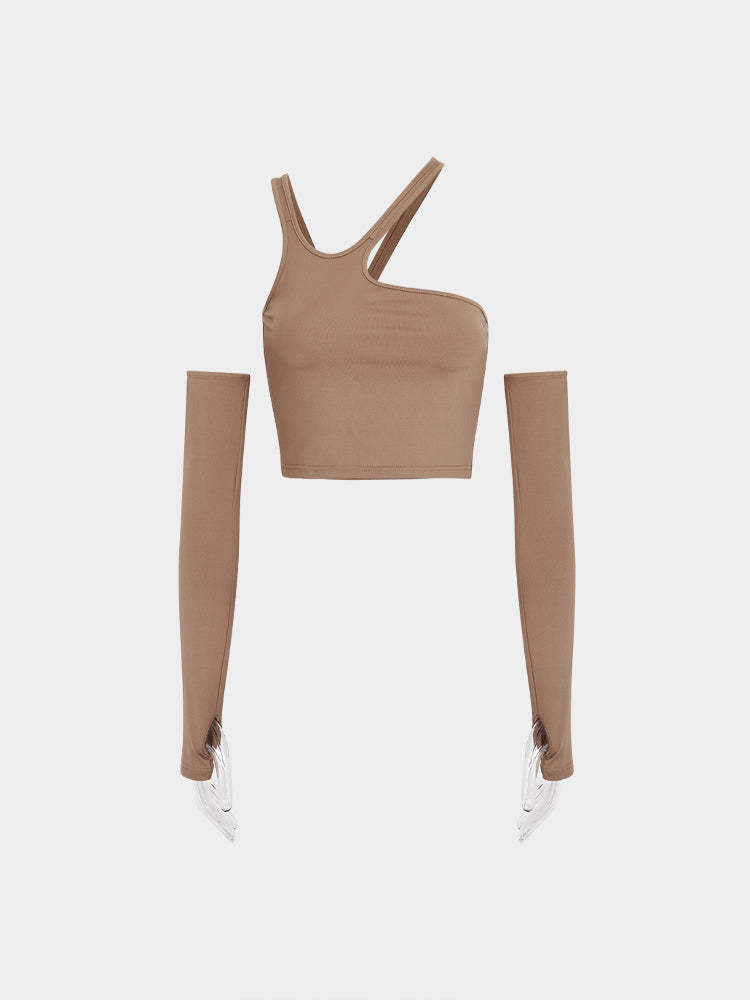 Damen Asymmetrisches Crop-Top mit langen Ärmeln EB