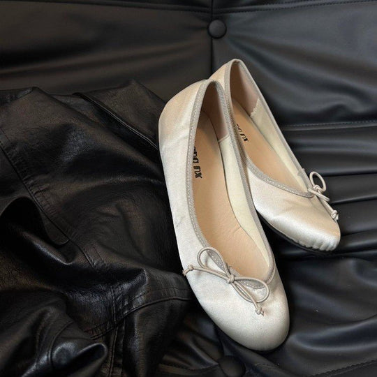 Damen Ballerinas aus satinierter Struktur mit dekorativem Schleifendetail EB