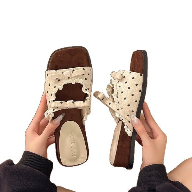 Damen elegante Slipper Sandalen mit Lochdesign und dekorativen Schleifen EB