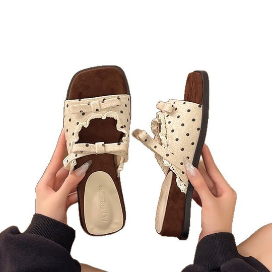 Damen elegante Slipper Sandalen mit Lochdesign und dekorativen Schleifen EB