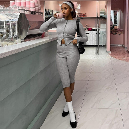 Damen Modisches Sport-Set mit Reißverschluss und tailliertem Schnitt EB