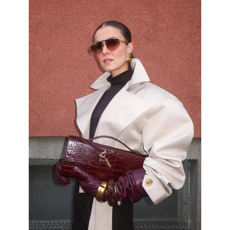 Damen modische Trenchjacke mit breitem Kragen und Taillengürtel EB
