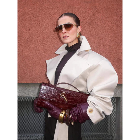 Damen modische Trenchjacke mit breitem Kragen und Taillengürtel EB