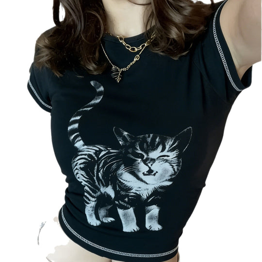 Damen T-Shirt mit kreativem Katzenmotiv EB