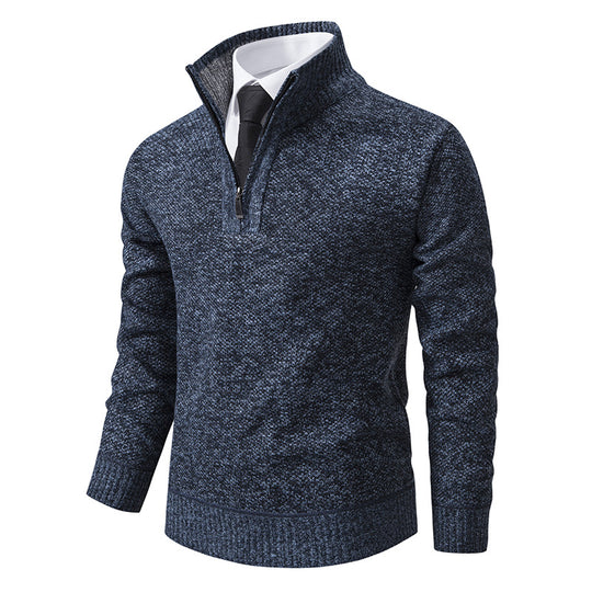 Herren eleganter Strickpullover mit halbem Reißverschluss und strukturierter Oberfläche EB
