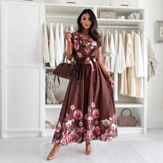 Damen Maxikleid mit floralem Wickeldesign und elegantem Schlitz EB