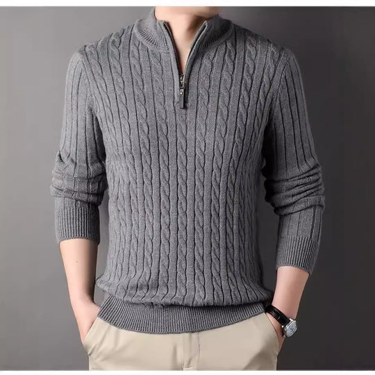 Herren Pullover mit Zipper und strukturiertem Zopfmuster EB