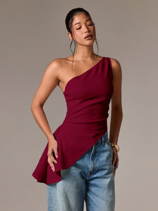 Damen asymmetrisches Oberteil mit gestuftem Saum und elegantem Fließdesign EB