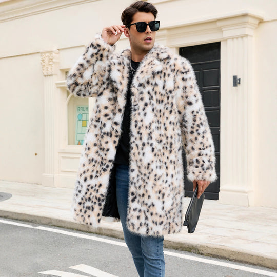 Herren Eleganter Kunstpelz-Mantel im Leopardenmuster EB