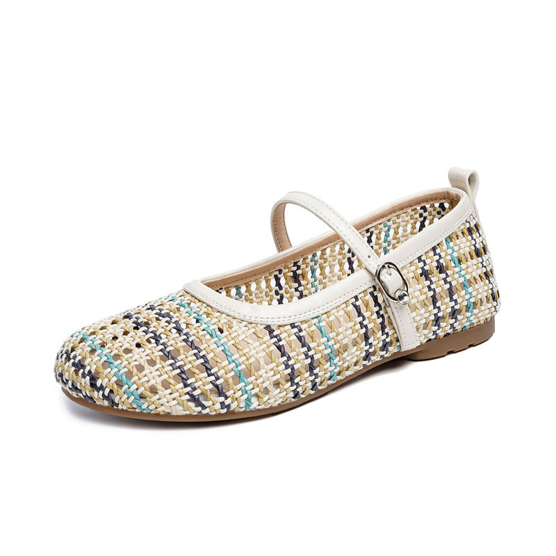 Damen Ballerinas mit modischem Riemchen und atmungsaktivem Korbdesign EB