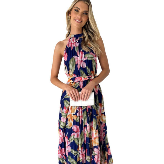 Damen Maxikleid mit elegantem Faltenwurf und Halterneck EB