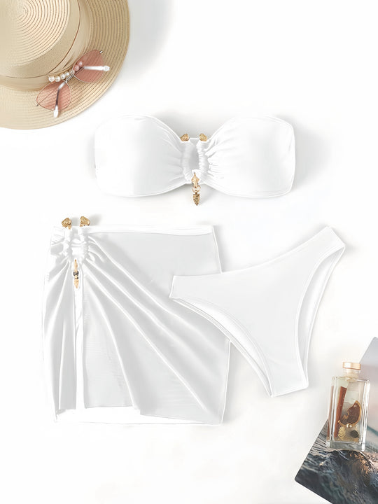 Damen Bandeau-Bikini-Set mit eleganter Rock-Overlay EB