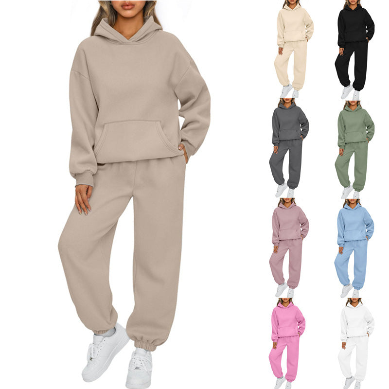 Damen nan Relaxed Loungewear-Set mit Kapuzenpullover und hochgeschnittener Jogginghose aus weichem Baumwollfleece EB