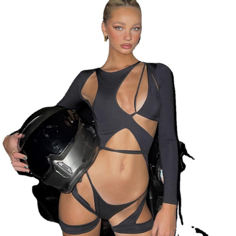 Damen Cut-Out Bodysuit mit langen Ärmeln und sportlichem Design EB