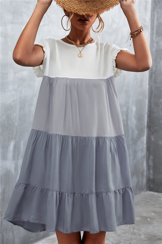 Damen lässiges Sommerkleid mit Rüschendetails und fließendem Schnitt EB
