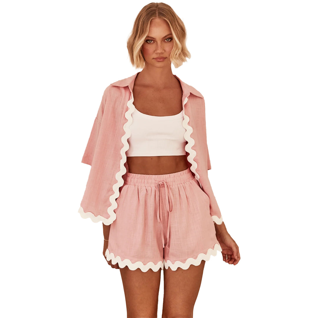Damen Freizeit Set mit stylischem Kurzarm-Hemd und lässigen Shorts EB