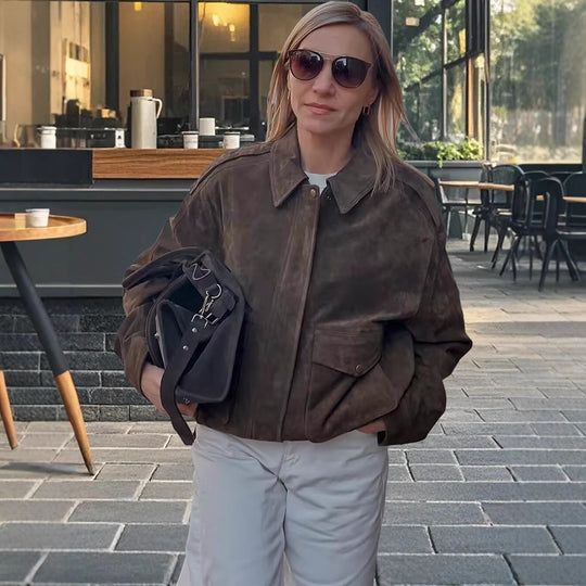 Damen Modische Wildlederjacke im lässigen Stil EB