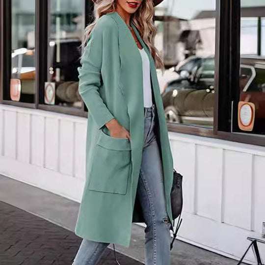 Damen lässiger Cardigan mit langen Ärmeln und praktischen Taschen EB