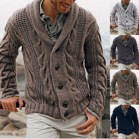 Herren Strickjacke mit grobem Muster und elegantem Revers EB