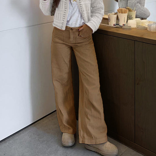 Damen Bequeme und stilvolle Cordhose mit weitem Bein EB