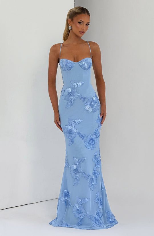 Damen Elegantes Abendkleid mit floralem Spitzenmotiv und tailliertem Schnitt EB