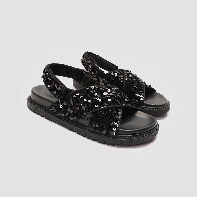 Damen Glitzernde Sandalen mit hochwertigem Riemendesign EB