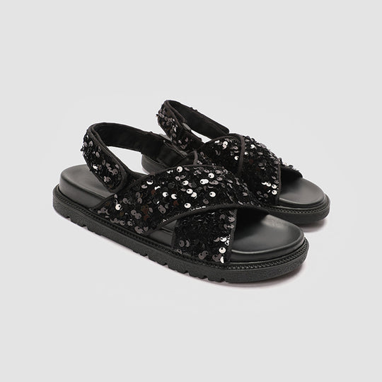 Damen Glitzernde Sandalen mit hochwertigem Riemendesign EB