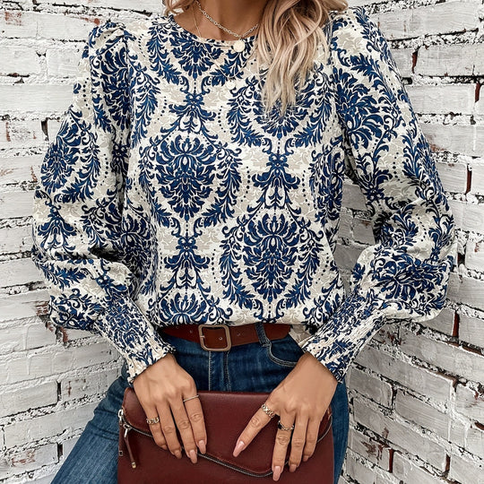 Damen Bluse mit floralem Muster und Puffärmeln EB