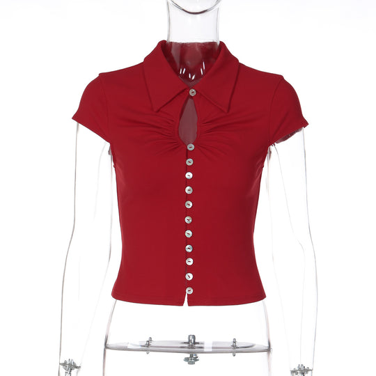 Damen Elegantes Kurzarmoberteil mit Schlüssel-Ausschnitt EB