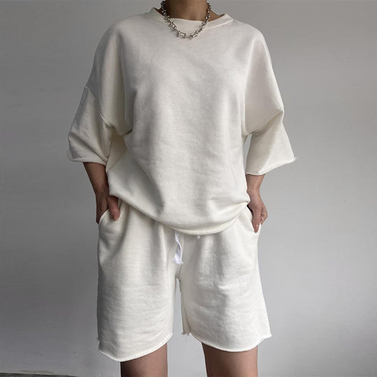 Damen lässiges Crop-Top und Shorts-Set mit weitem Schnitt EB
