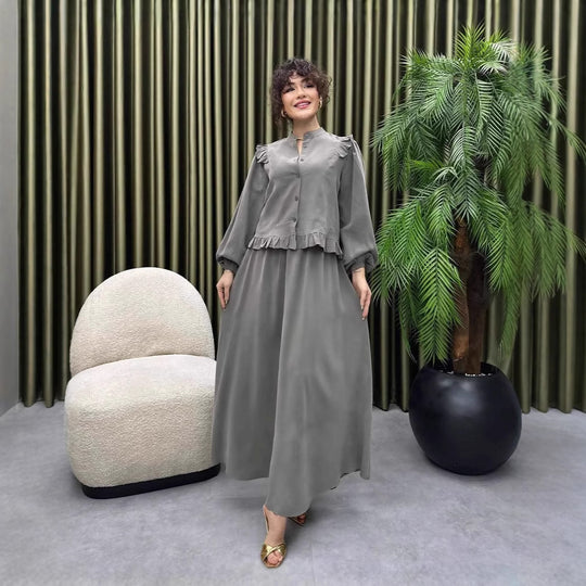 Damen Elegantes langes Kleid mit Rüschendetail EB