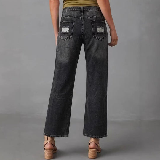 Damen distressed Mom Jeans mit trendy Cut-Out-Details EB