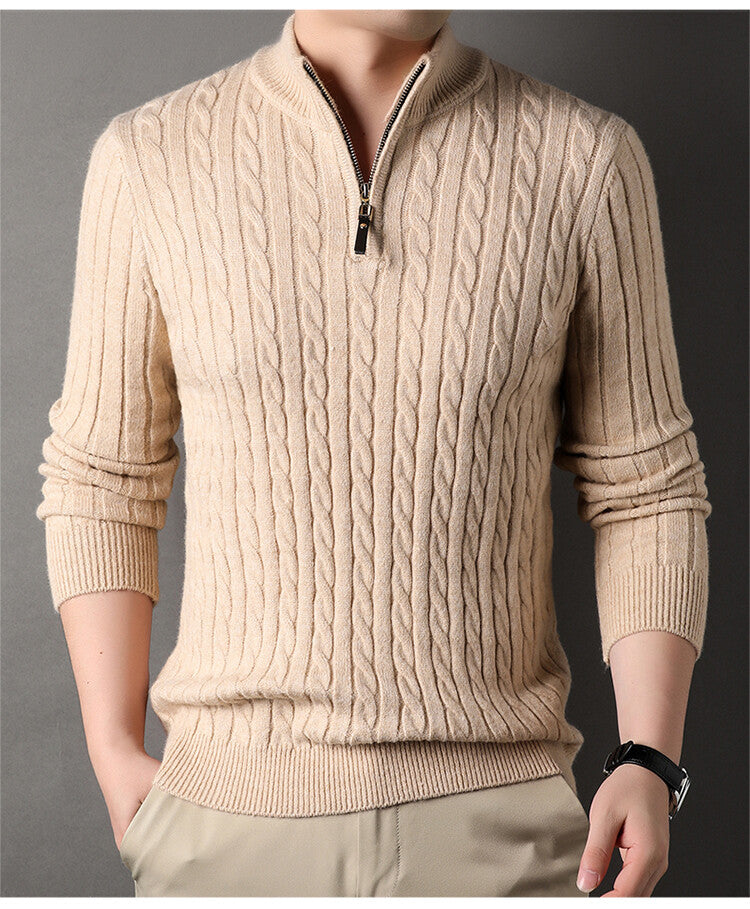Herren Pullover mit Zipper und strukturiertem Zopfmuster EB