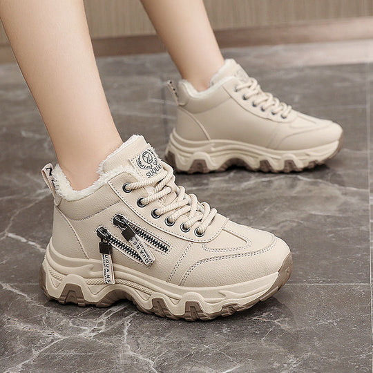 Damen modische High-Top Sneakers mit warmem Innenfutter und sportlichem Zipper-Design EB