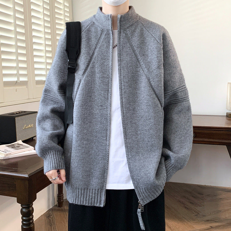 Herren Strickjacke mit hochgeschlossenem Kragen und Reißverschluss EB