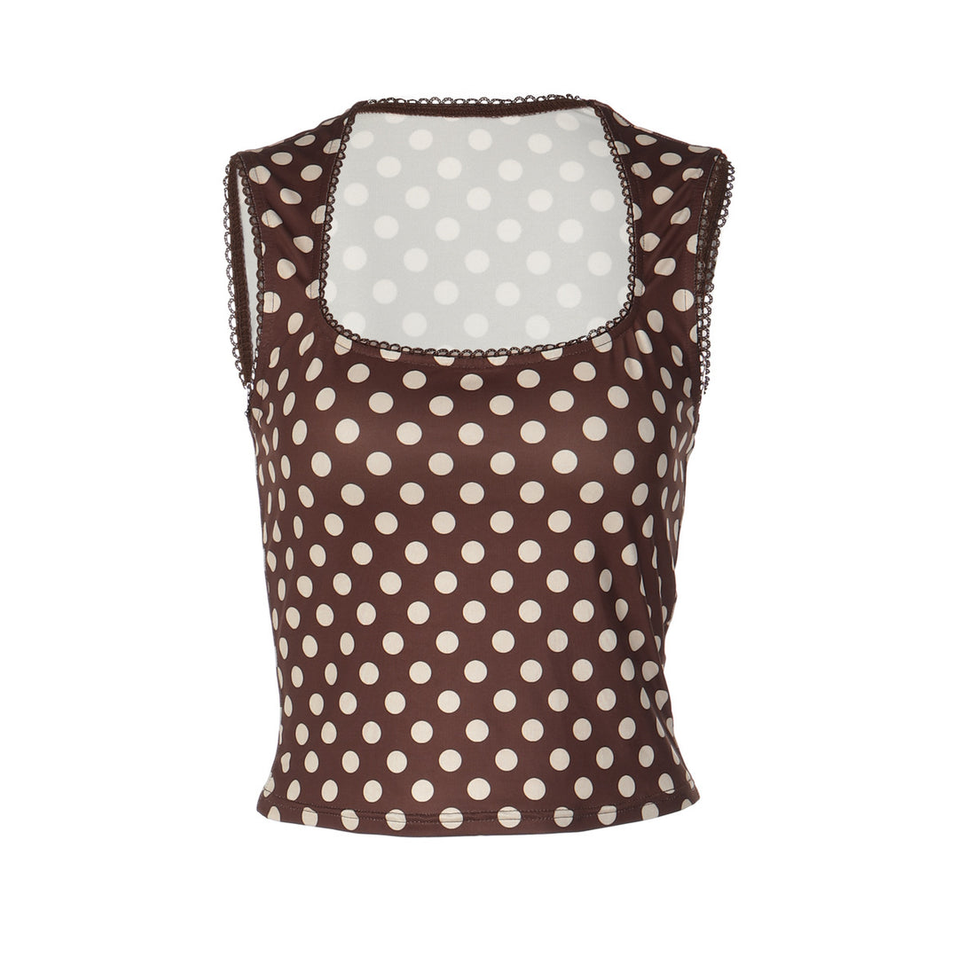 Damen Polka-Dot Cropped-Top mit quadratischem Ausschnitt und elastischem Bund EB