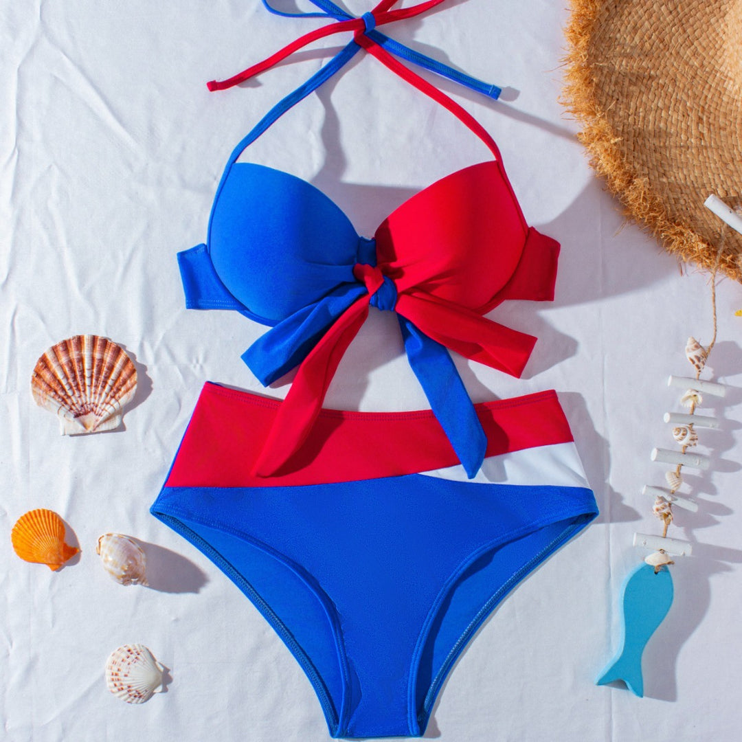 Damen hochtaillierter Bikini mit verspieltem Knoten-Design EB