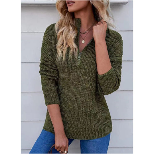 Damen Strickpullover mit kurzem Reißverschluss EB