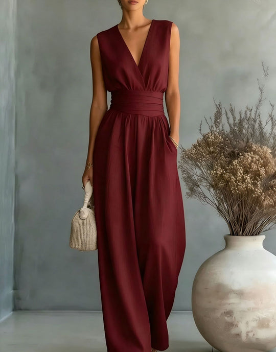 Damen Maxikleid mit V-Ausschnitt und Puffärmeln EB