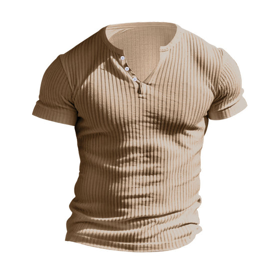 Herren elegantes Kurzarmshirt mit strukturiertem Rippdesign und Knopfleiste EB